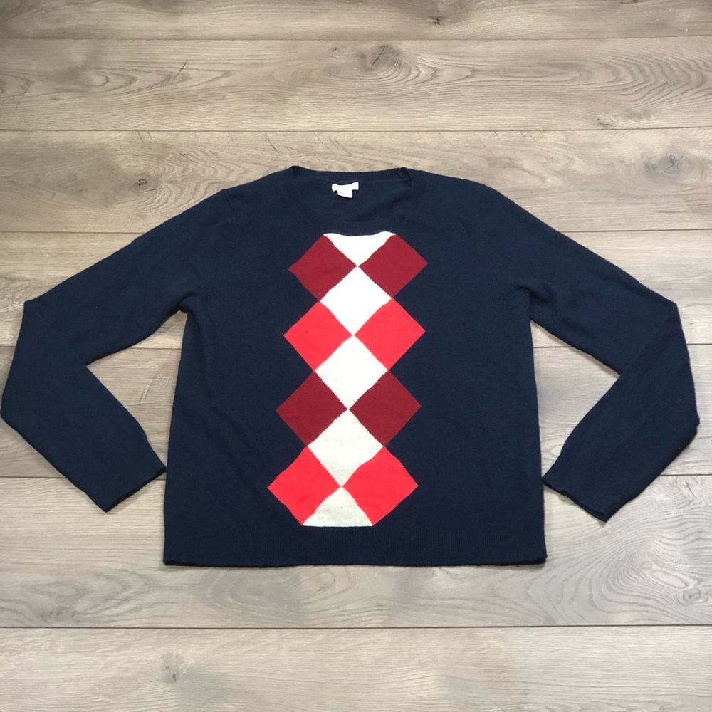 J. Crew Argyle Sweater Medium Navy Blue